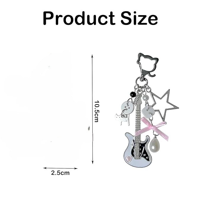 White Guitar Charm Keychain – Kawaii Handmade Accessory