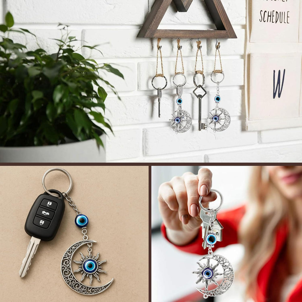 Evil Eye Keychain lifestyle shots – on keys and handbag